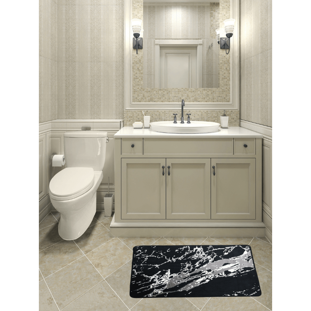 Decor Luxury Non-Slip Safety Ultra Water Absorbent Soft Fluffy Marble Design 2 Pieces Bathroom Bath Rug Floor Mat Set