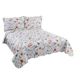 Rich Printed Embossed Pinsonic Coverlet Bedspread Ultra Soft 3 Piece Summer Quilt Set with 2 Quilted Shams, Secret Floral Garden Pattern