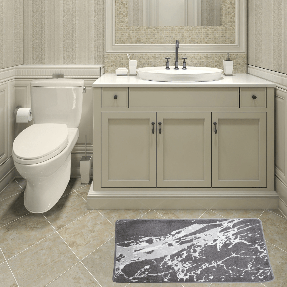 Decor Luxury Non-Slip Safety Ultra Water Absorbent Soft Fluffy Marble Design 1 Piece Bathroom Bath Rug Floor Mat
