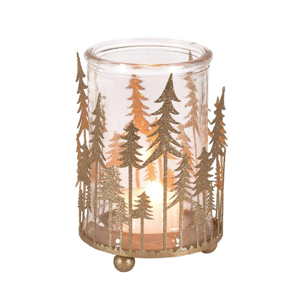 Candle Holder with Holiday Themed Gold Stand