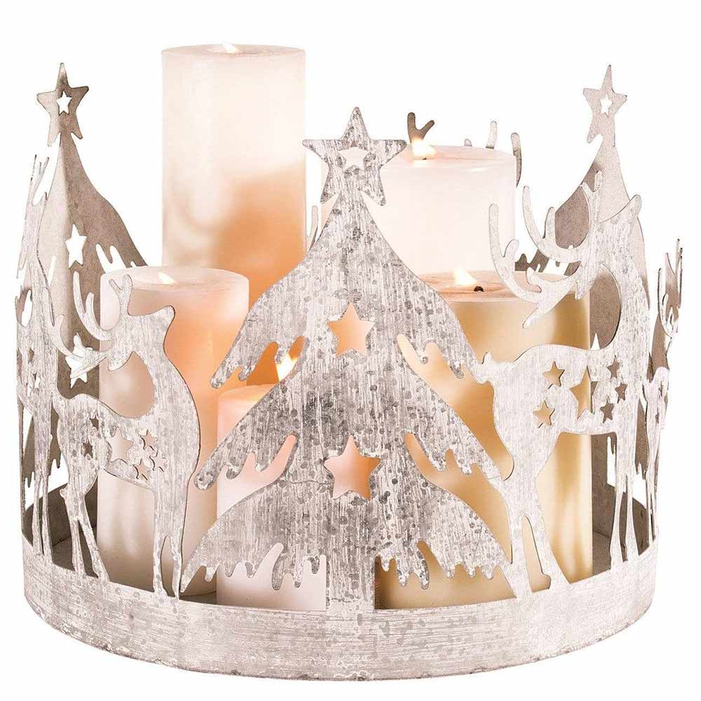 Reindeer &amp; Evergreen Tree Center Piece Candle Holder