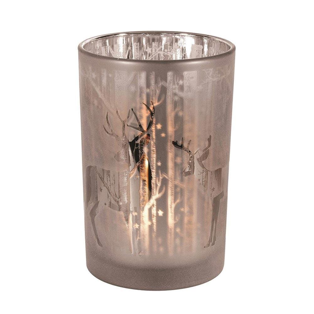 Snow and Deer Holiday Themed Candle Holder - Large