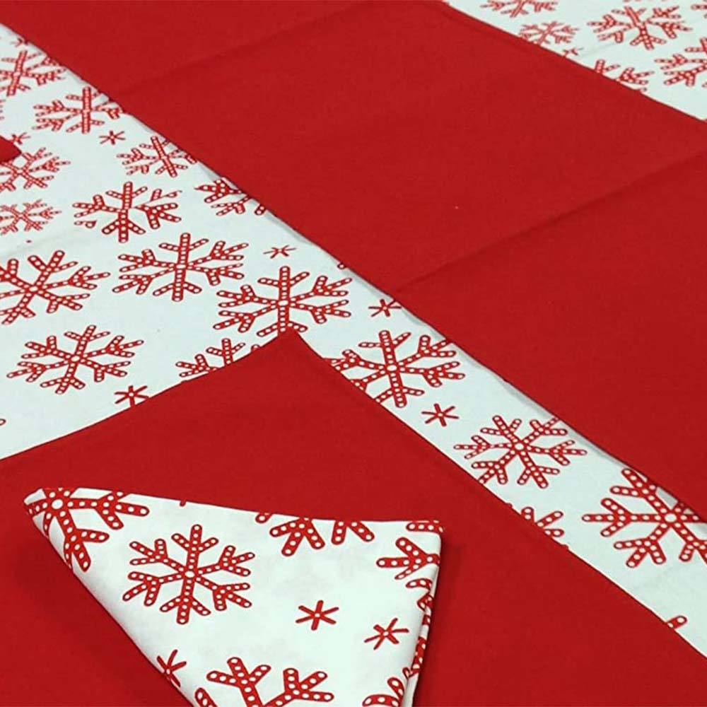 Snowflakes Festive Tablecloth 52 x 70 inch, Red &amp; White